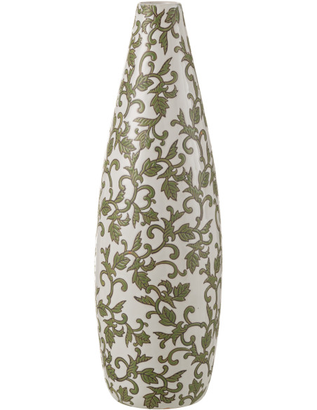 Vase moderne Ovale XL Hauteur 53 cm en Porcelaine Blanc Vert Motif feuillage Yezi - 1