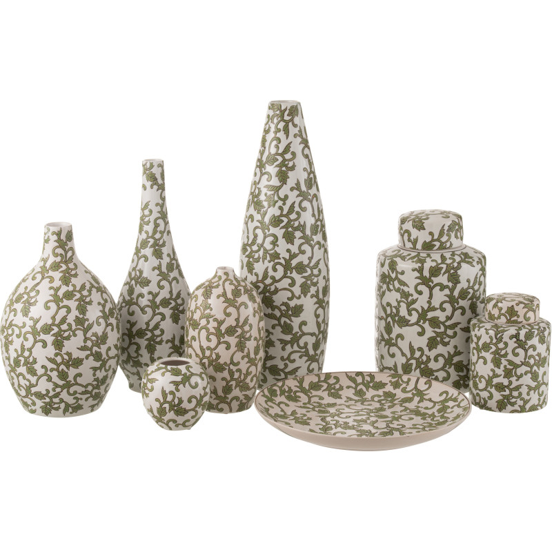 Vase moderne Ovale XL Hauteur 53 cm en Porcelaine Blanc Vert Motif feuillage Yezi - 3