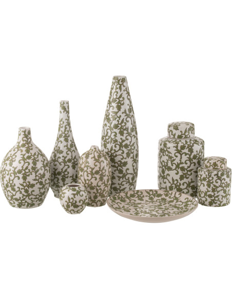 Vase moderne Ovale XL Hauteur 53 cm en Porcelaine Blanc Vert Motif feuillage Yezi - 3