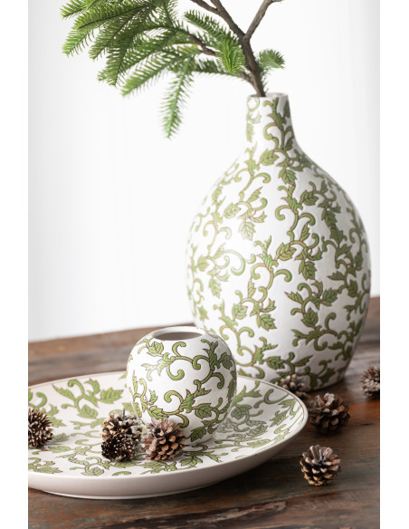 Assiette décorative moderne 37 cm en Porcelaine Blanc Vert Motif feuillage Yezi - 2