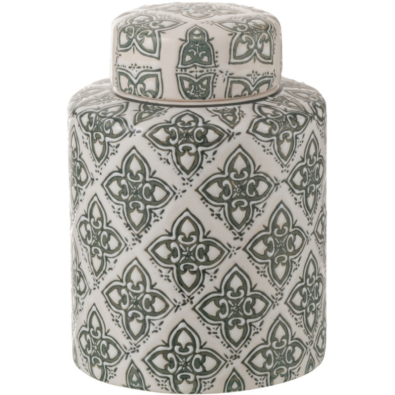 Boîte décorative ronde géométrique Hauteur 19 cm en Porcelaine Blanc Bleu Kousa - 1