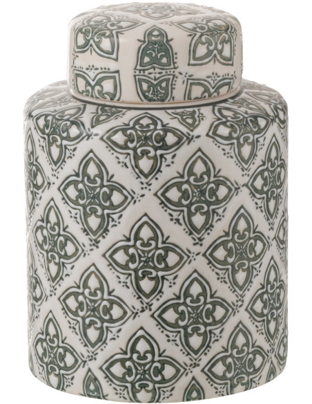 Boîte décorative ronde géométrique Hauteur 19 cm en Porcelaine Blanc Bleu Kousa - 1