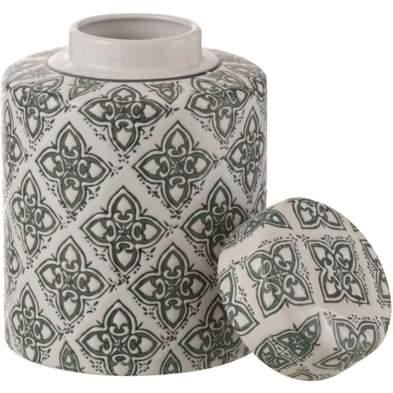 Boîte décorative ronde géométrique Hauteur 19 cm en Porcelaine Blanc Bleu Kousa - 3