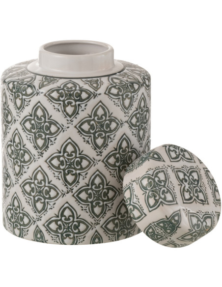 Boîte décorative ronde géométrique Hauteur 19 cm en Porcelaine Blanc Bleu Kousa - 3