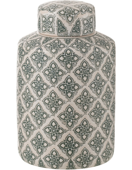 Boîte décorative XL ronde géométrique Hauteur 30 cm en Porcelaine Blanc Bleu Kousa - 1