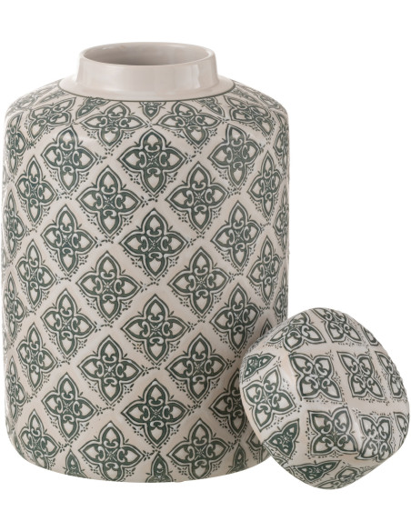 Boîte décorative XL ronde géométrique Hauteur 30 cm en Porcelaine Blanc Bleu Kousa - 3