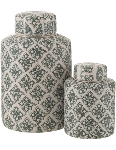 Boîte décorative XL ronde géométrique Hauteur 30 cm en Porcelaine Blanc Bleu Kousa - 4