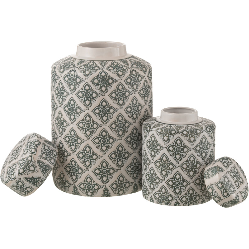 Boîte décorative XL ronde géométrique Hauteur 30 cm en Porcelaine Blanc Bleu Kousa - 5