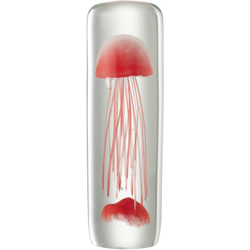 Presse papier original cylindrique XL Méduse Hauteur 29 cm en Verre Transparent Rouge Xavellia - 1