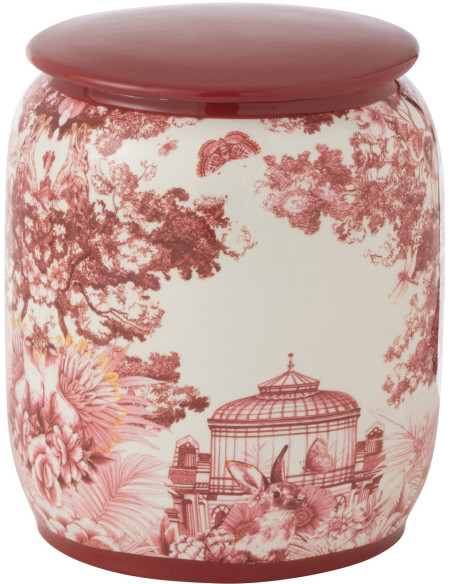 Boîte décorative japonaise ronde Hauteur 23 cm en Porcelaine Rouge Blanc Moriko - 1