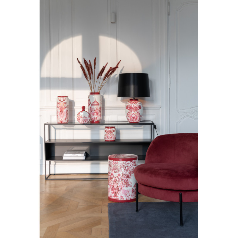 Boîte décorative japonaise ronde Hauteur 23 cm en Porcelaine Rouge Blanc Moriko - 2
