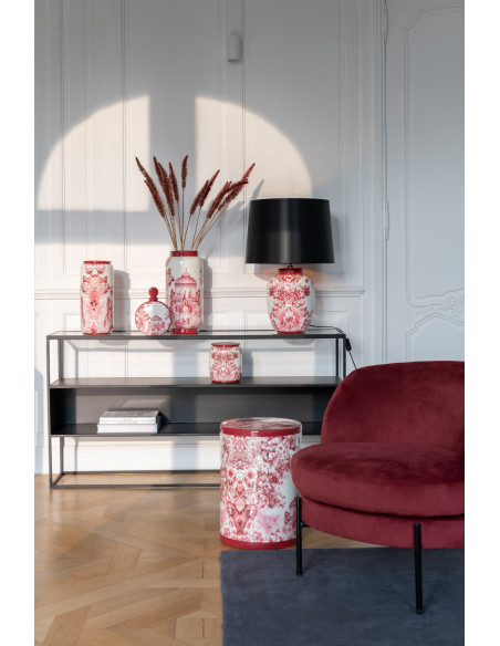 Boîte décorative japonaise ronde Hauteur 23 cm en Porcelaine Rouge Blanc Moriko - 2