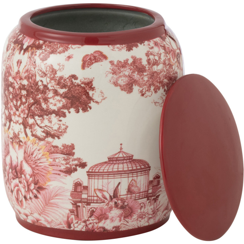 Boîte décorative japonaise ronde Hauteur 23 cm en Porcelaine Rouge Blanc Moriko - 3