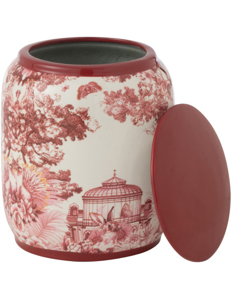 Boîte décorative japonaise ronde Hauteur 23 cm en Porcelaine Rouge Blanc Moriko - 3