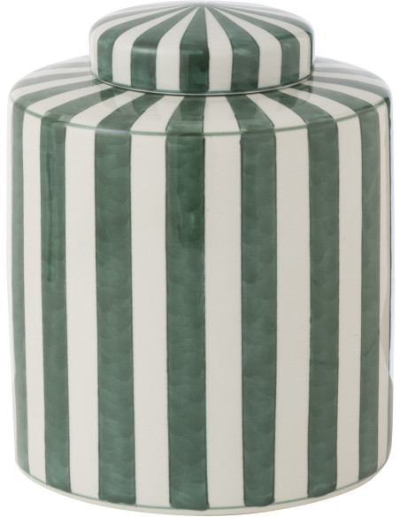 Boîte décorative originale Hauteur 24 cm en Porcelaine Vert Blanc Motif lignes Listra - 1