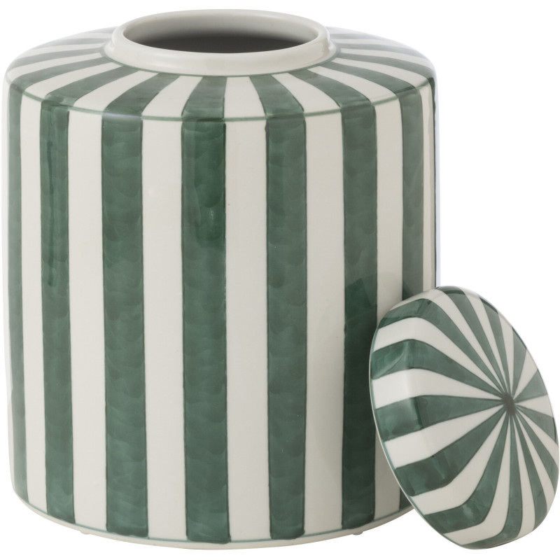 Boîte décorative originale Hauteur 24 cm en Porcelaine Vert Blanc Motif lignes Listra - 2