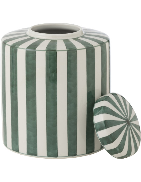 Boîte décorative originale Hauteur 24 cm en Porcelaine Vert Blanc Motif lignes Listra - 2