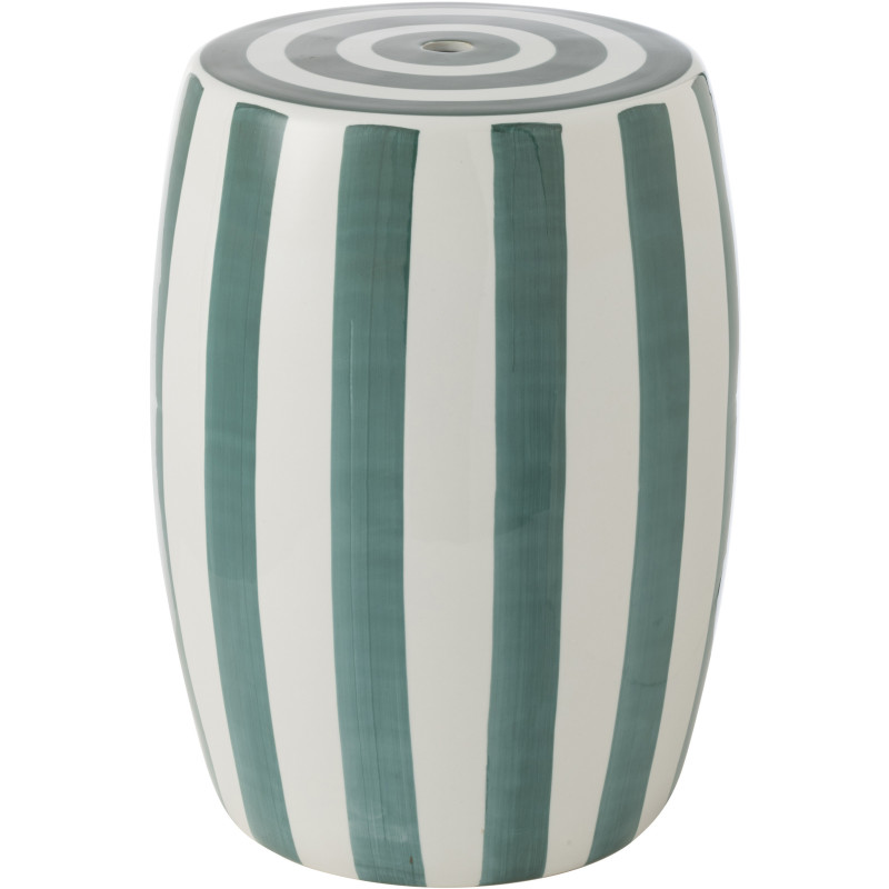 Table d'appoint moderne Ronde en Porcelaine Vert Blanc Motif lignes Listra J-Line - 1