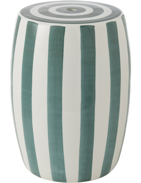 Table d'appoint moderne Ronde en Porcelaine Vert Blanc Motif lignes Listra J-Line - 1