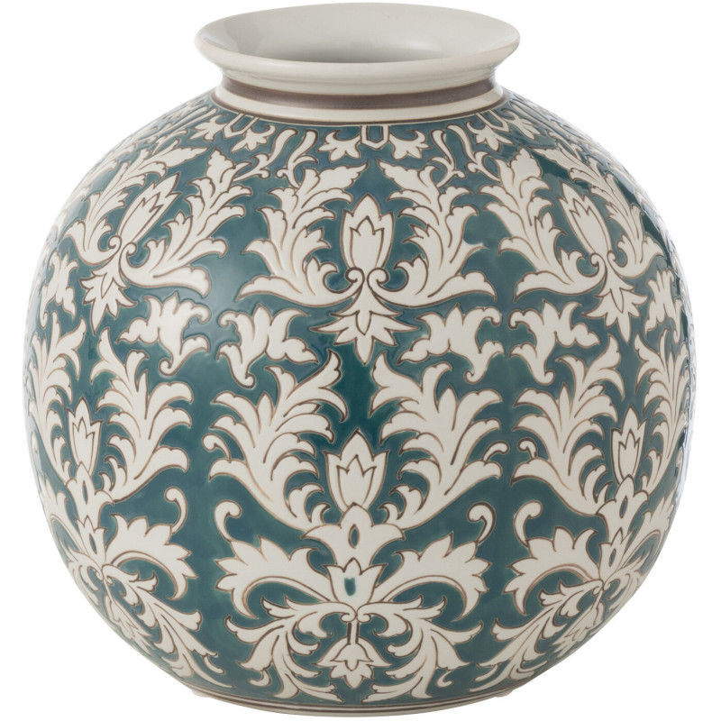 Vase original Rond Hauteur 24 cm en Porcelaine Vert Blanc Victoria - 1