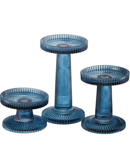 Bougeoir moderne en Verre Bleu Nelly (Lot de 3) - 1