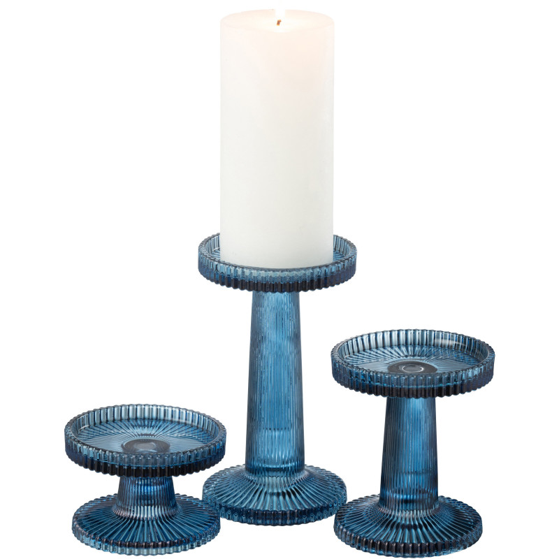Bougeoir moderne en Verre Bleu Nelly (Lot de 3) - 3