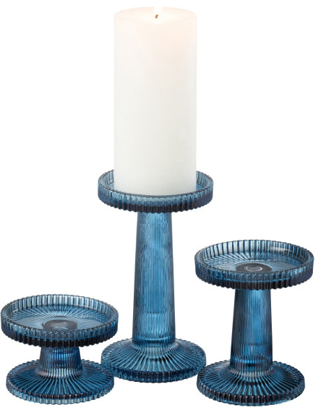 Bougeoir moderne en Verre Bleu Nelly (Lot de 3) - 3