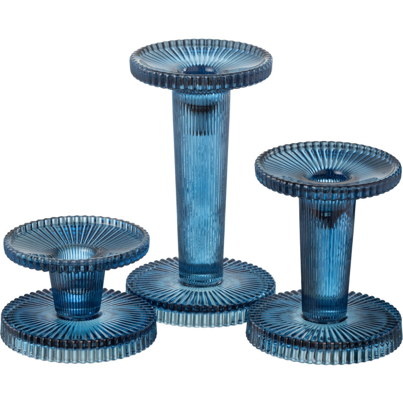 Bougeoir moderne en Verre Bleu Nelly (Lot de 3) - 4