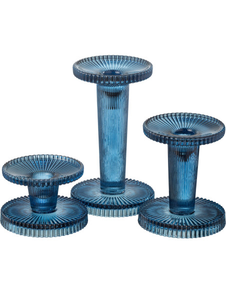 Bougeoir moderne en Verre Bleu Nelly (Lot de 3) - 4