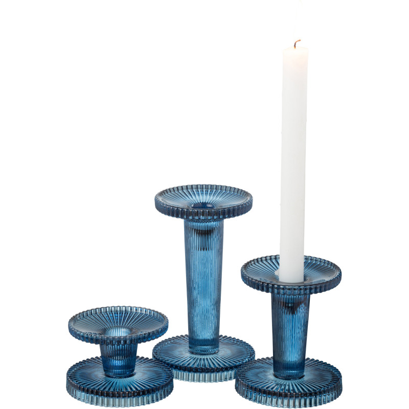 Bougeoir moderne en Verre Bleu Nelly (Lot de 3) - 5