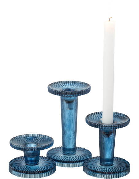 Bougeoir moderne en Verre Bleu Nelly (Lot de 3) - 5