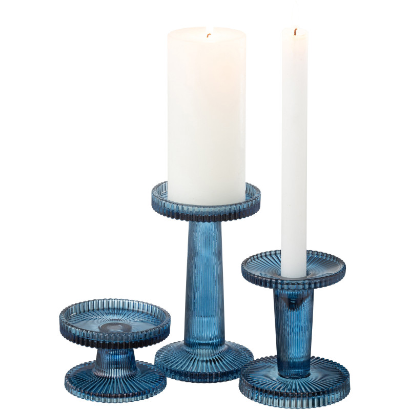 Bougeoir moderne en Verre Bleu Nelly (Lot de 3) - 6