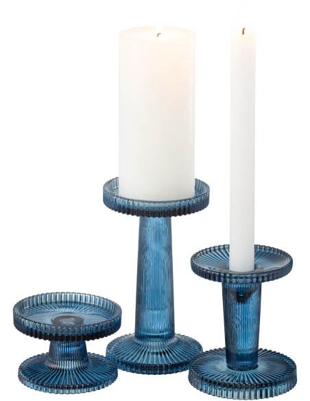 Bougeoir moderne en Verre Bleu Nelly (Lot de 3) - 6