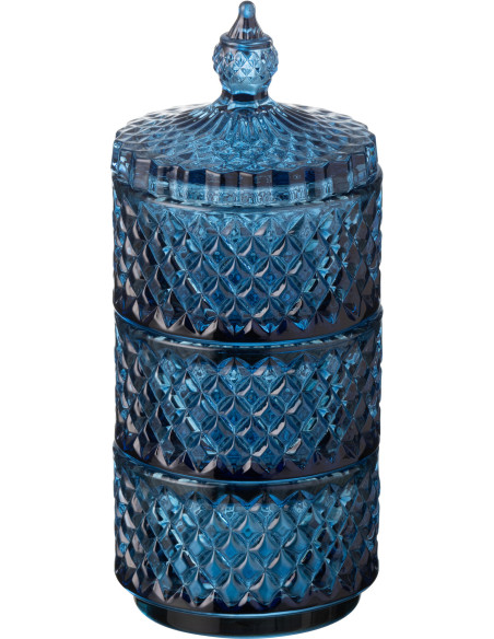 Boîte déco ronde 3 compartiments Hauteur 20 cm en Verre Bleu Walmia - 1