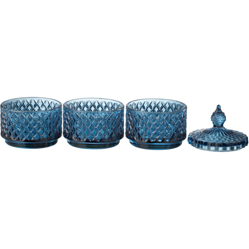 Boîte déco ronde 3 compartiments Hauteur 20 cm en Verre Bleu Walmia - 2