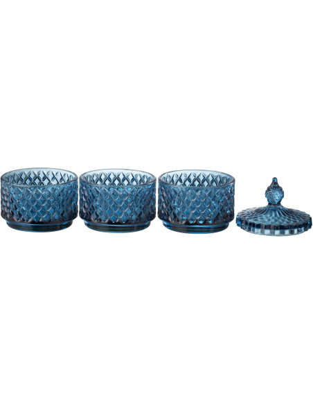 Boîte déco ronde 3 compartiments Hauteur 20 cm en Verre Bleu Walmia - 2