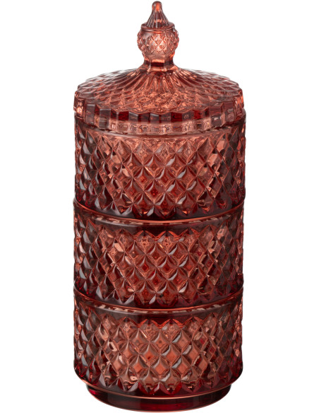 Boîte déco ronde 3 compartiments Hauteur 20 cm en Verre Orange Walmia - 1