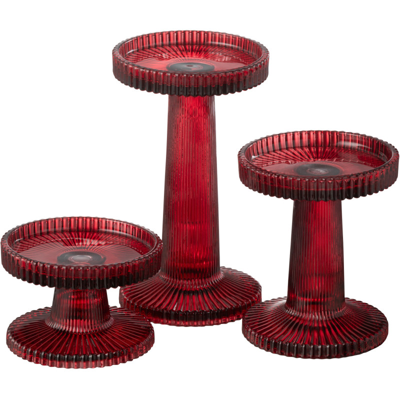 Bougeoir moderne en Verre Rouge cerise Nelly (Lot de 3) - 1