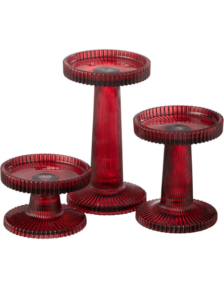 Bougeoir moderne en Verre Rouge cerise Nelly (Lot de 3) - 1