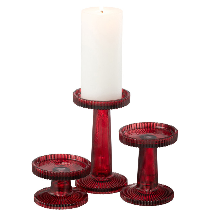 Bougeoir moderne en Verre Rouge cerise Nelly (Lot de 3) - 3