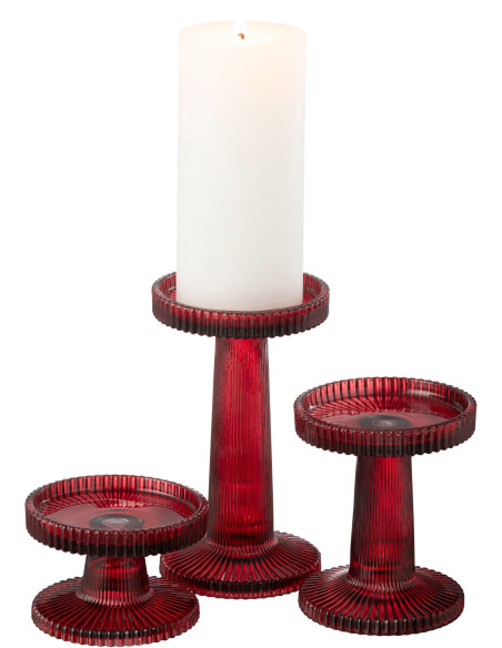 Bougeoir moderne en Verre Rouge cerise Nelly (Lot de 3) - 3