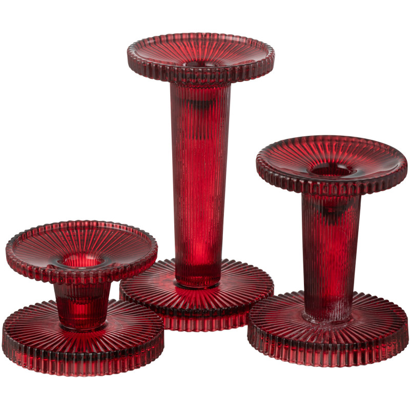 Bougeoir moderne en Verre Rouge cerise Nelly (Lot de 3) - 4