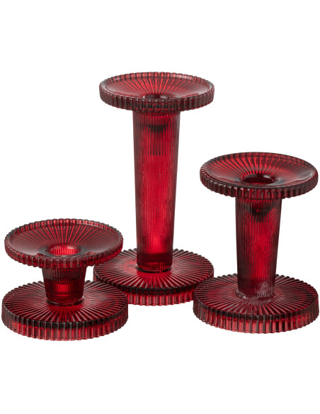 Bougeoir moderne en Verre Rouge cerise Nelly (Lot de 3) - 4