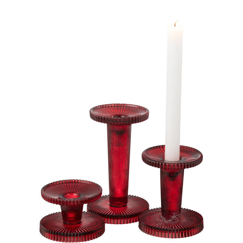 Bougeoir moderne en Verre Rouge cerise Nelly (Lot de 3) - 5