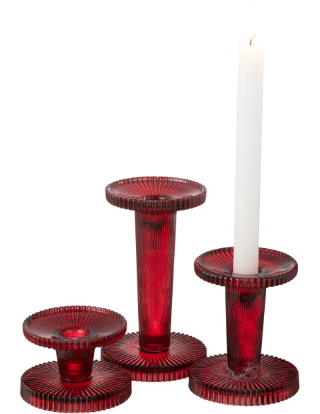 Bougeoir moderne en Verre Rouge cerise Nelly (Lot de 3) - 5