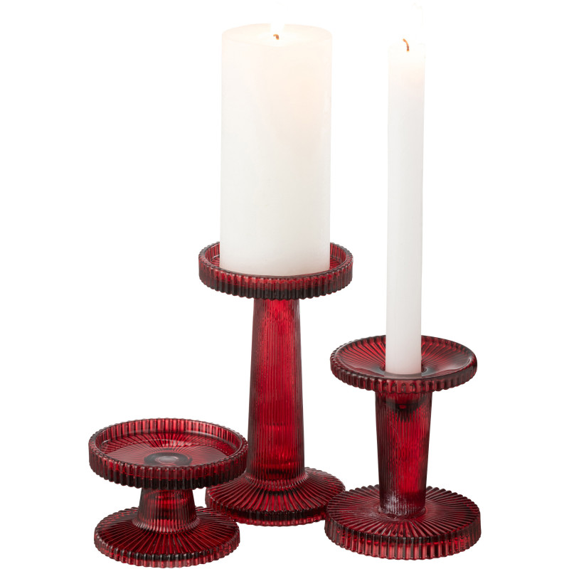 Bougeoir moderne en Verre Rouge cerise Nelly (Lot de 3) - 6