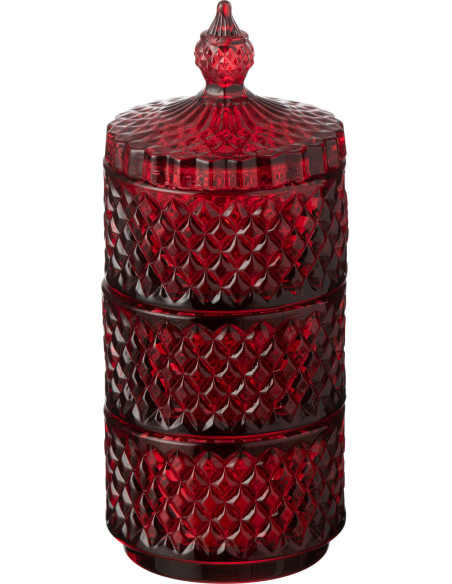 Boîte déco ronde 3 compartiments Hauteur 20 cm en Verre Rouge cerise Walmia - 1