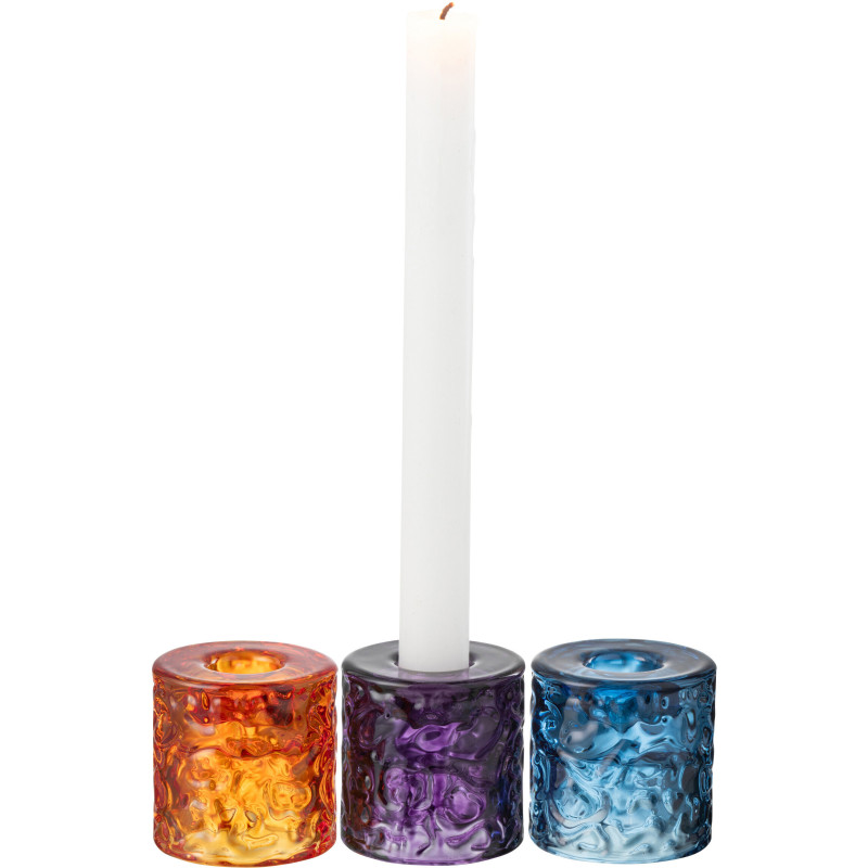Bougeoir moderne Hauteur 6 cm en Verre Ambre Mauve Bleu Elexi (Lot de 3) - 2