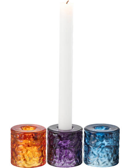 Bougeoir moderne Hauteur 6 cm en Verre Ambre Mauve Bleu Elexi (Lot de 3) - 2