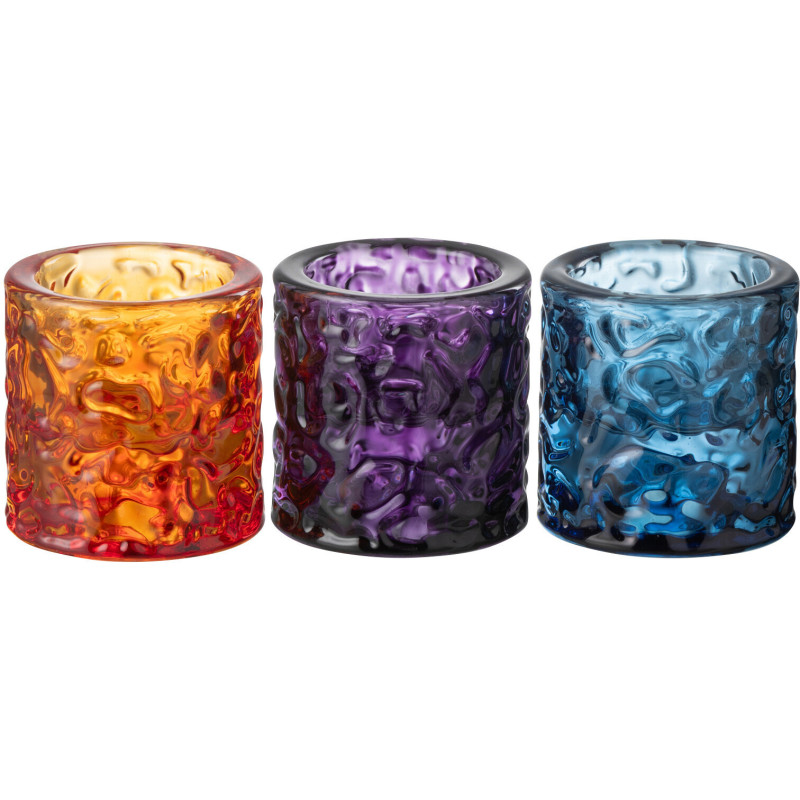 Bougeoir moderne Hauteur 6 cm en Verre Ambre Mauve Bleu Elexi (Lot de 3) - 3